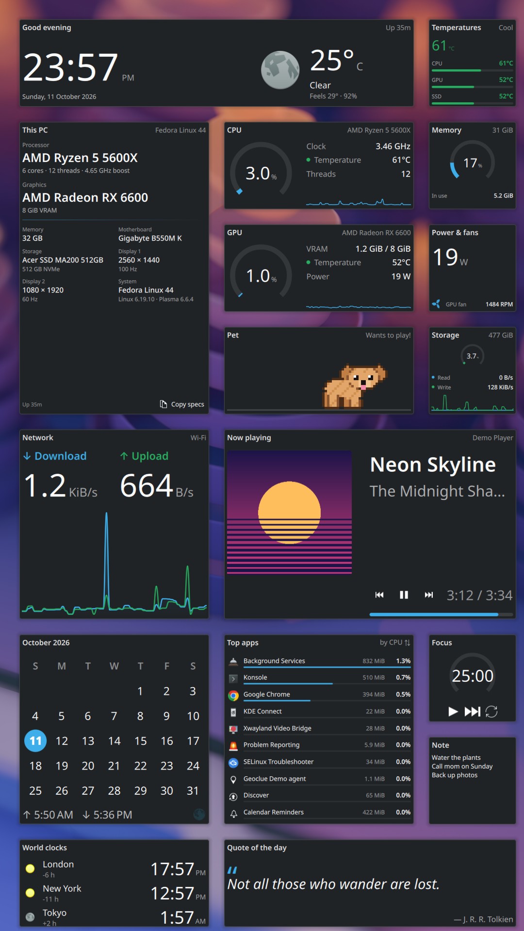 Solidget in the Plasma style, matching the desktop